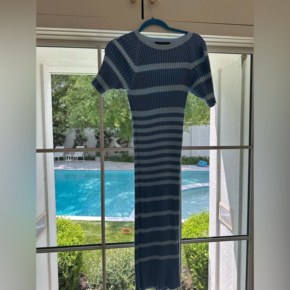 Pietro Brunelli Blue and White Striped Midi Dress